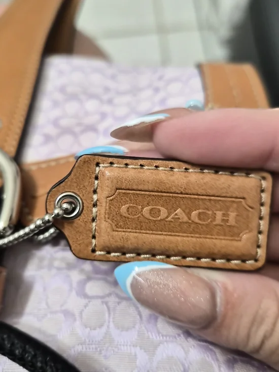 Coach Lilac Signature Canvas Shoulder Bag with Tan Leather Trim - Picture 2 of 4